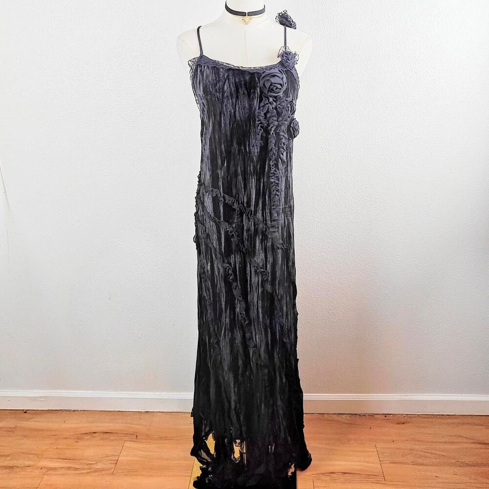 Y2K Black Floral Lace Velvet Fairygoth Dress